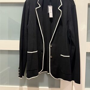 WHBM Black Sweater Blazer with White Ecru Trim size XL. X-Large NWT